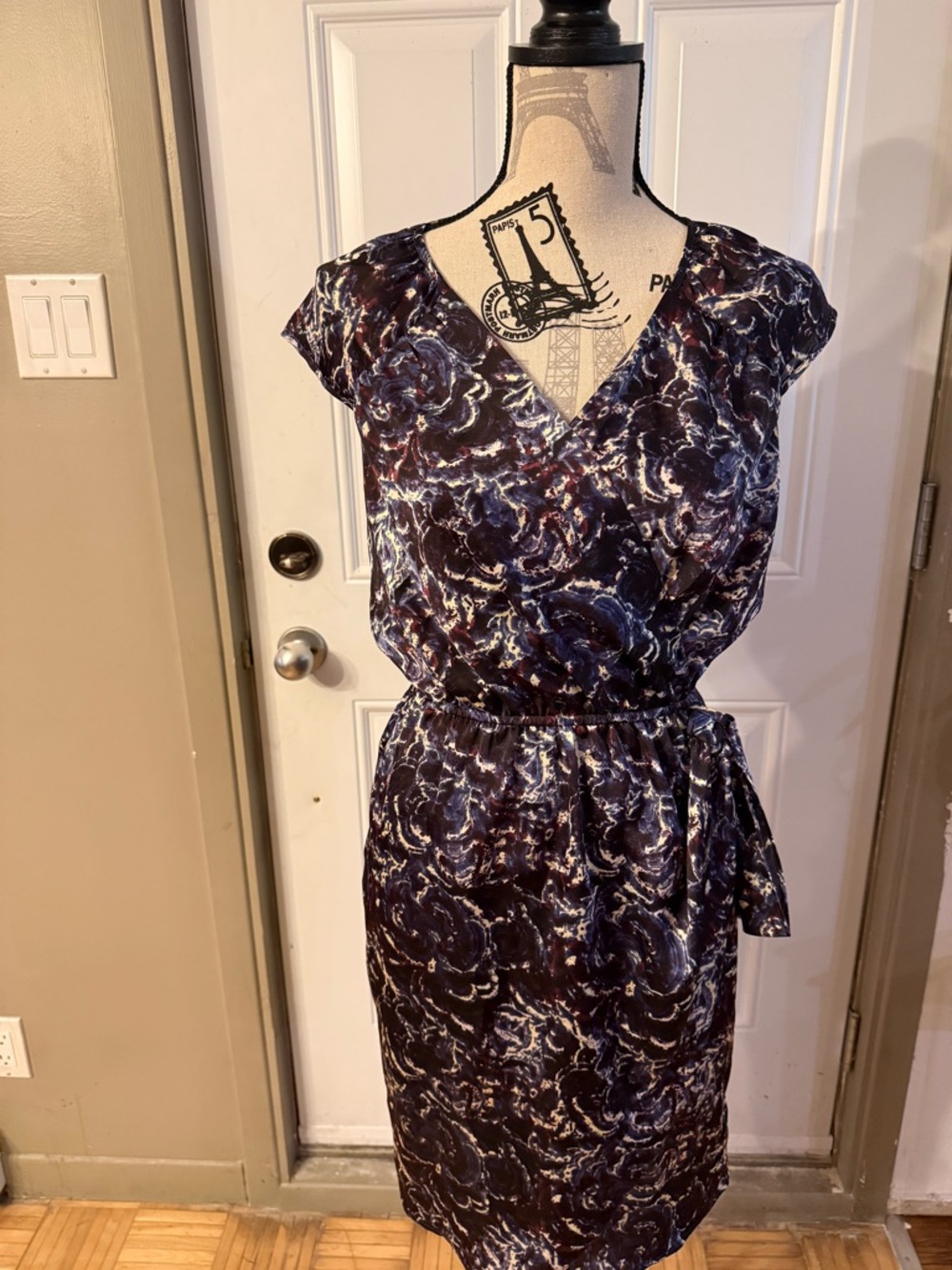 Tristan Navy Floral-Print Faux-Wrap Midi Dress